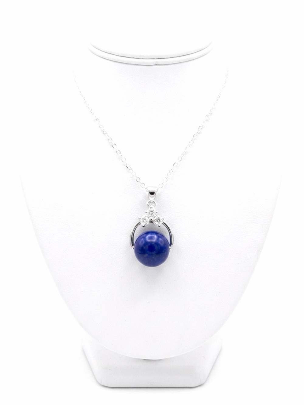 New Artisan Rare Jadeite Stone Blue 925 Sterling Silver White Sapphire Necklace